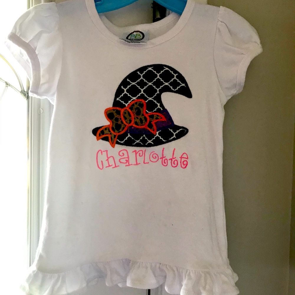 Monogrammed white ruffle toddler Halloween shirt